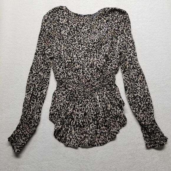 Cloth & Stone Small Top Sheer Leopard Long Sleeve Shirt Smocked Waist & Wrist - Picture 9 of 10
